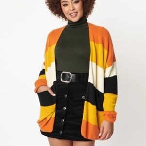 Unique Vintage Fall Stripe Open Cotton Knit Cardigan